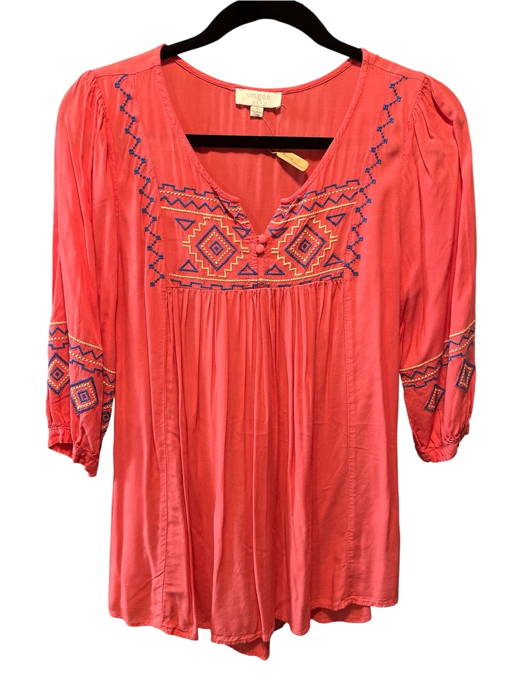 Umgee Coral Embroidered Boho Top